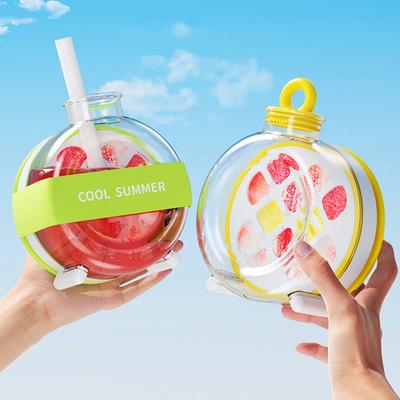 Ice Cube Water Bottle with Straw 2-in-1 Silicone Ice Tray Leak-Proof Water Cup for Coffee Juice Iced Beverages Travel Gym Office