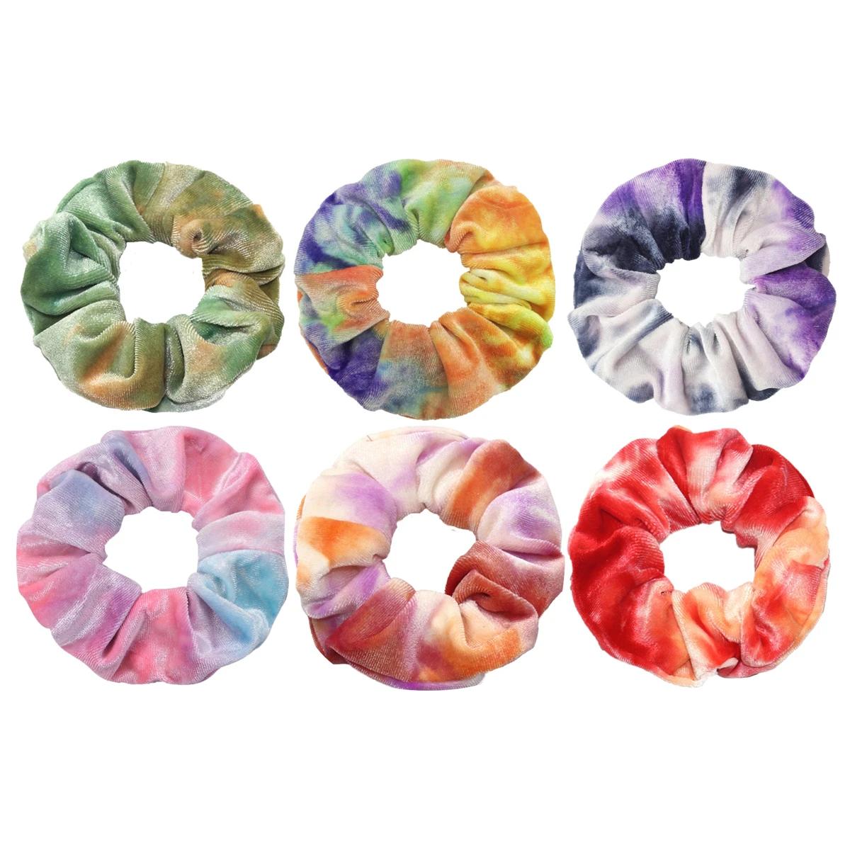 

106 Accessories Scrunchies Hair Scrunchy Women Velvet Solid Leopard Tie Dye Ponytail Holder Headwear Elastic Ties Bands Set