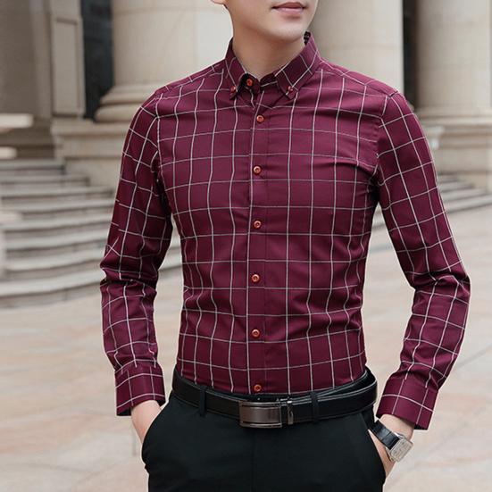 Men Shirt Plaid Print Long Sleeve Button Formal Single-breasted Warm Business Plus Size Autumn Top Male Clothes
