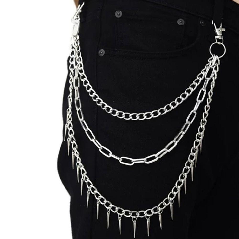 Unisex Jeans Pants Harajuku Spike Pendant Chain Link Coil Gothic Keychains Heavy Duty Waist Hook
