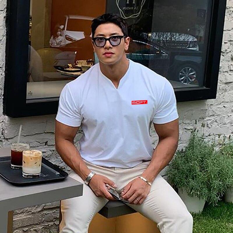 Muscleguys Modna męska koszulka z krótkim rękawem, bawełniana, sportowa, letnia, oddychająca, z półrękawem