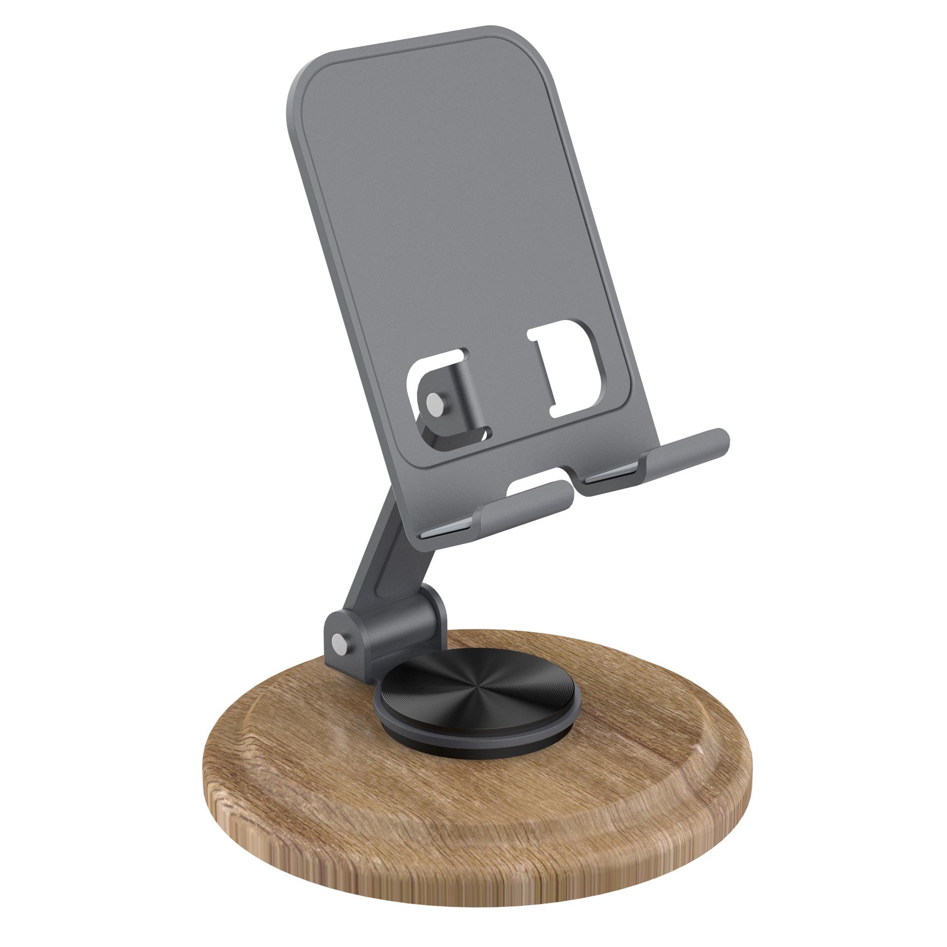 

Portable Walnut Wood & Metal Phone/Tablet Stand for Desktop: Foldable, Multi-Functional, Ideal for Live Streaming