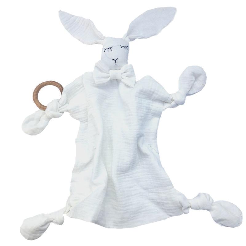 

Baby Security Towel Soothe Appease Towel Soft Cotton Muslin Bib Animal Rabbit for Doll Teething Comforter Blanket Infant 1 білий