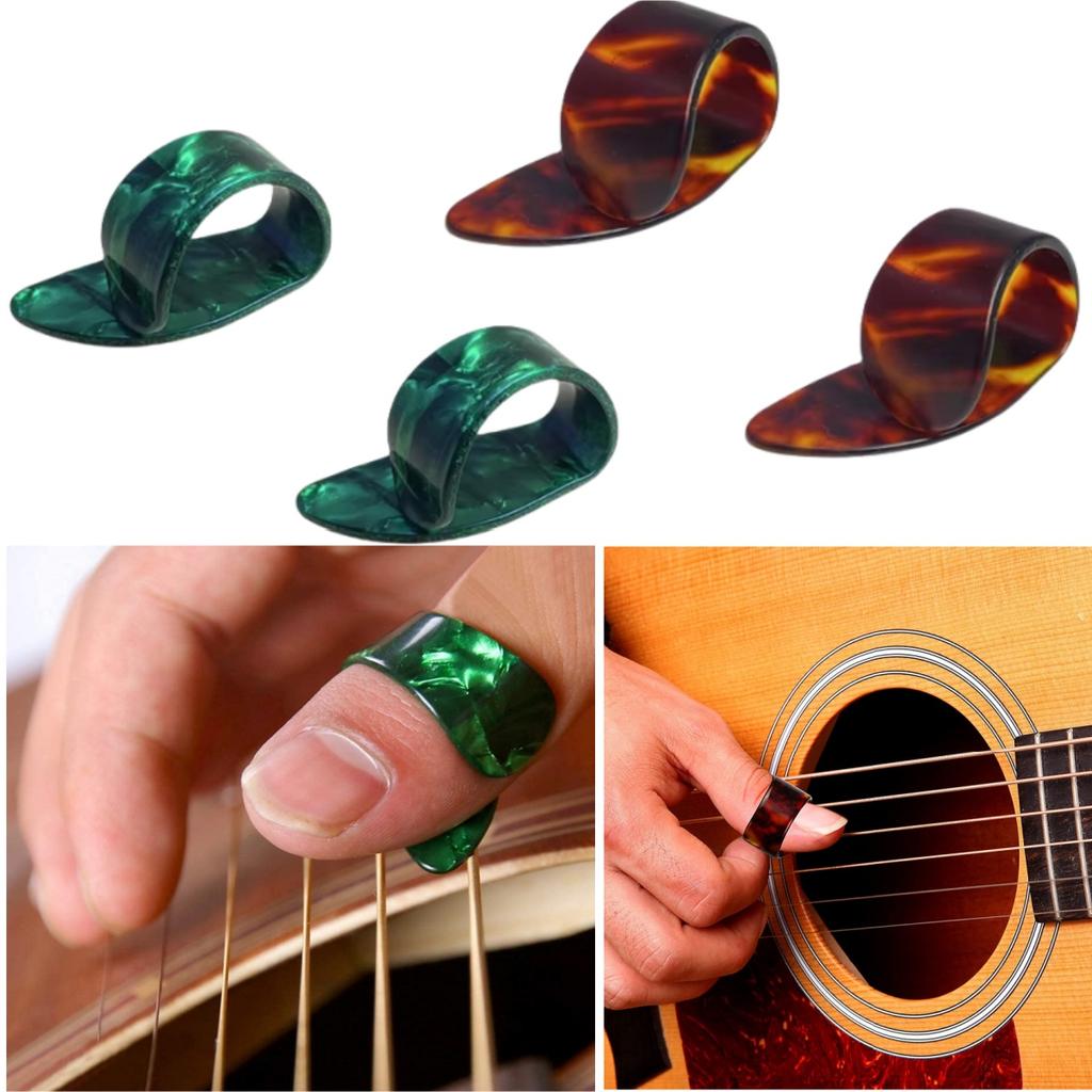 4Pcs Guitar Thumb Picks & Finger Picks,2 Colors Celluloid Flat Thumbpicks /Guitar Replacement Instrument Playing Accessories
