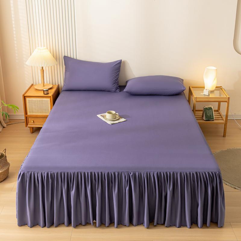 1pc Gray Bed Skirt Skin-friendly Bed Cover Simple Style Mattress Protector Roupa De Cama Soft Bedspread for Home (No Pillowcase)