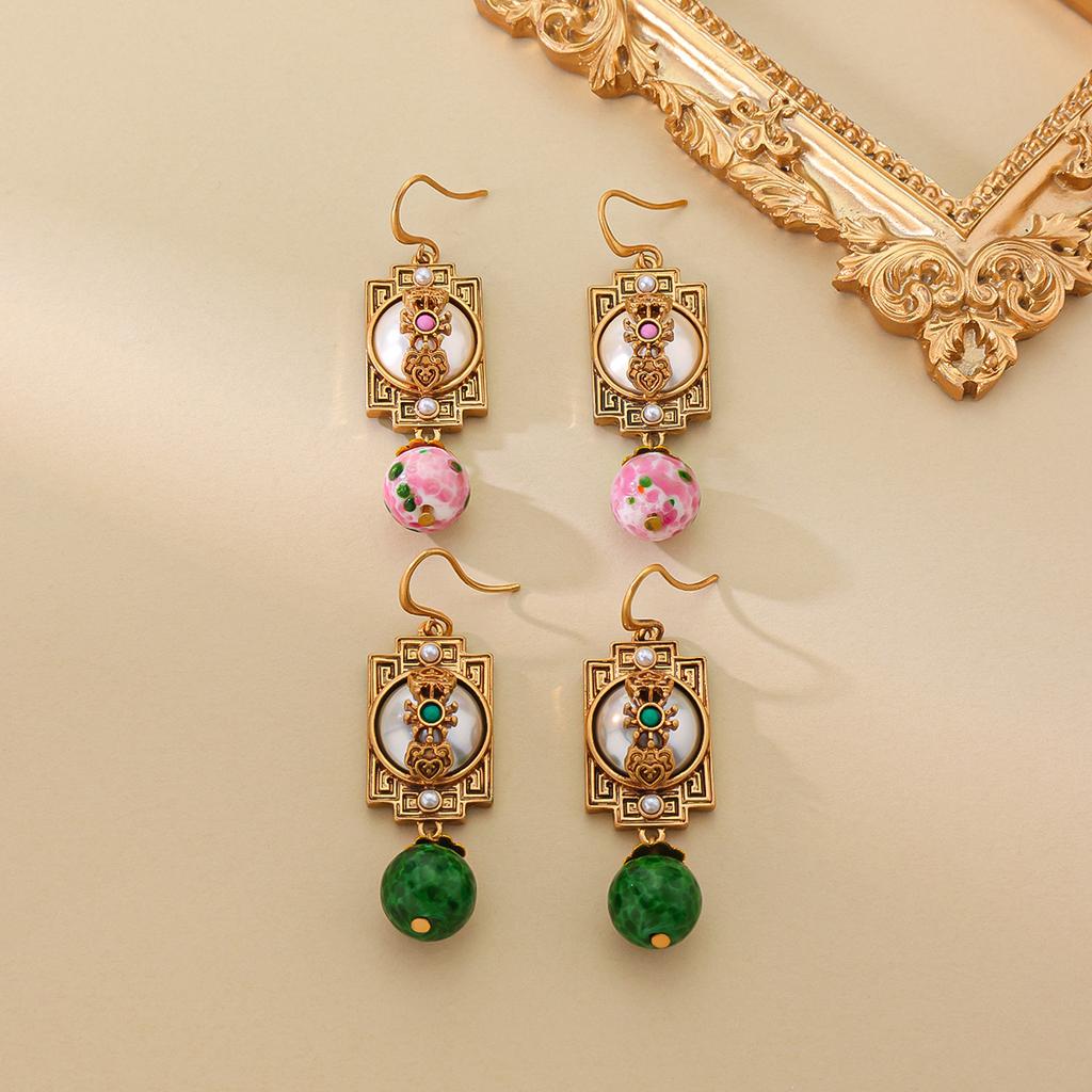 Mittelalterliche Ohrringe Palaststil Alte Farbige Glasur Jade-Schnur Vintage China-Chic Fortgeschrittener Sinn Neues Chinesisch