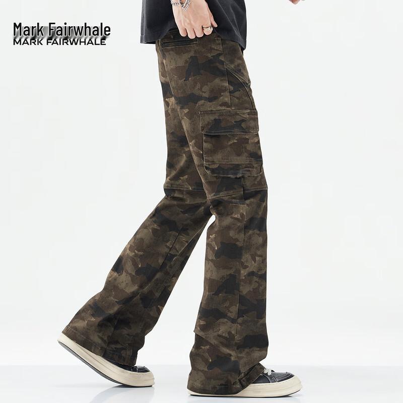 Mark Fairwhale Men's Slim Fit Camouflage Flare Cargo Pants