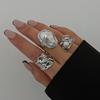 7Pcs/set Punk Red Crystal Rings for Women Men Vintage Irregular Geometric Metal Couple Ring Set Fashion Jewelry Accessories