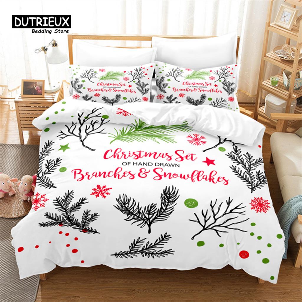 Comforter Christmas Snowman Tree Bedding Set 3Pcs Soft Comfortable Breathable For Bedroom Guest Room Decor