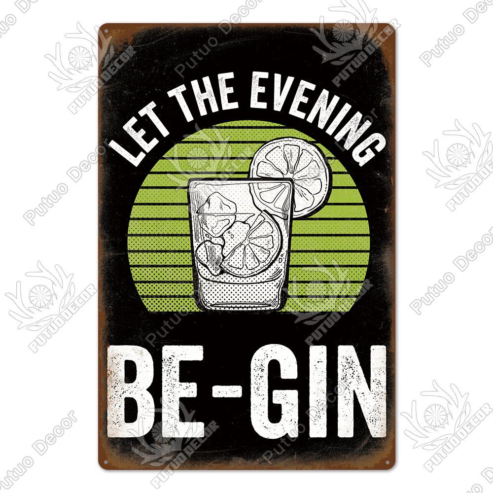 Mfoever Tin Decor Gin Brand Vintage Wine Tin Sign Metal Alcohol Plaque for Home Kitchen Bar Pub Club Man Cave Decoration Wall Decor
