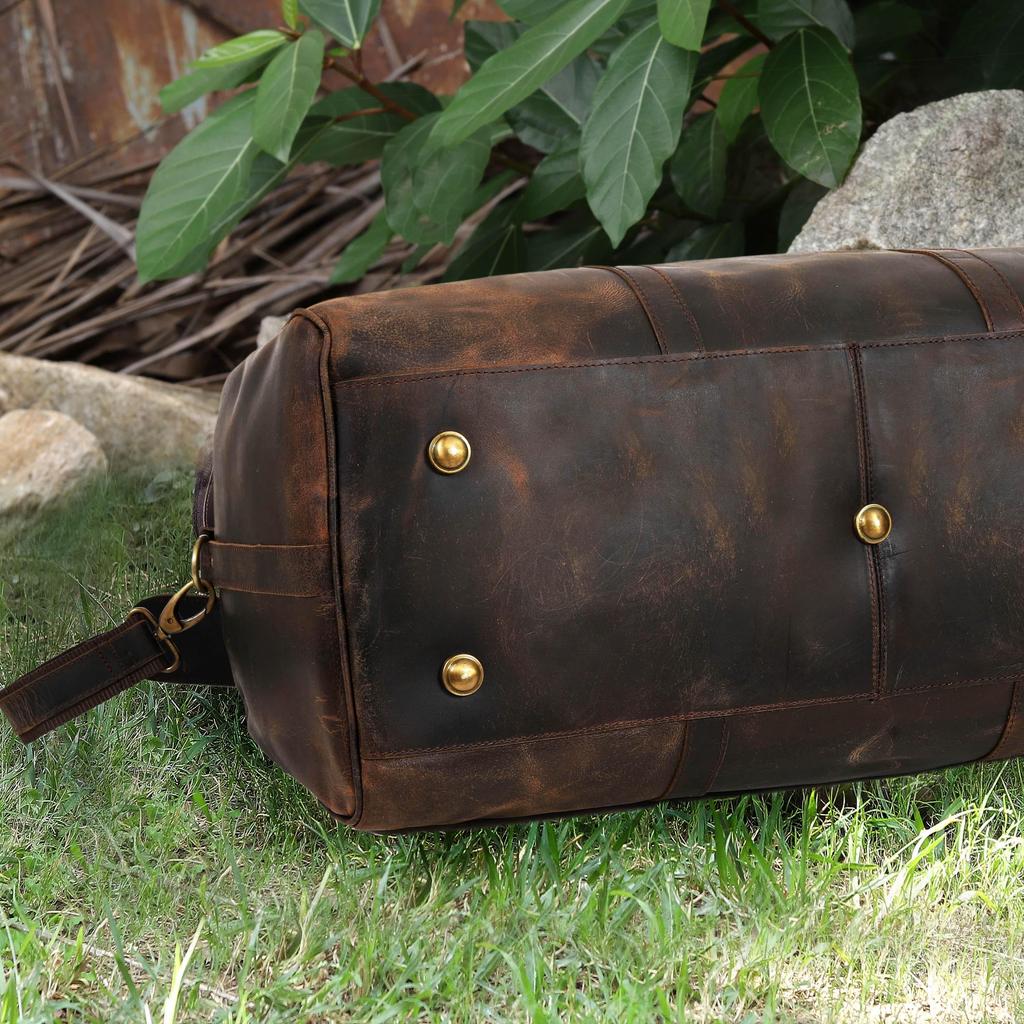 Personalized Full Grain Leather Duffle Bag: Handmade Retro Weekender