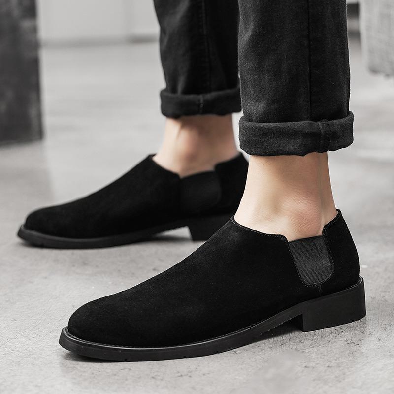 New Men Genuine Suede Leather Casual Shoes Pointed Toe Chelsea Shoes Young Man Street Cool Slip-on Loafer
