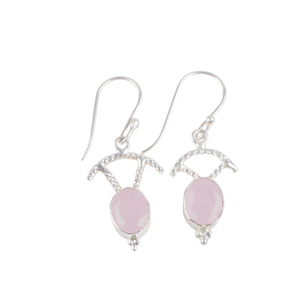 Rose Chalcedony Gemstone 925 Sterling Silver Jewelry Earrings 1.50" For Women EE-51-16
