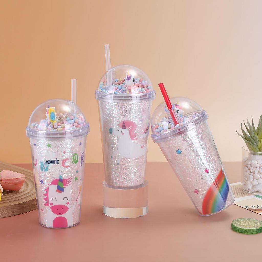 My Little Pony Unicorn Double-Layer Straw Cup - Durable Drop-Proof Plastic for Summer