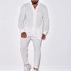 Mens Sets Linen Spring Autumn Leisure Suit Long Sleeve Shirts and Trousers Two Piece Sets Fashion Men Clothing