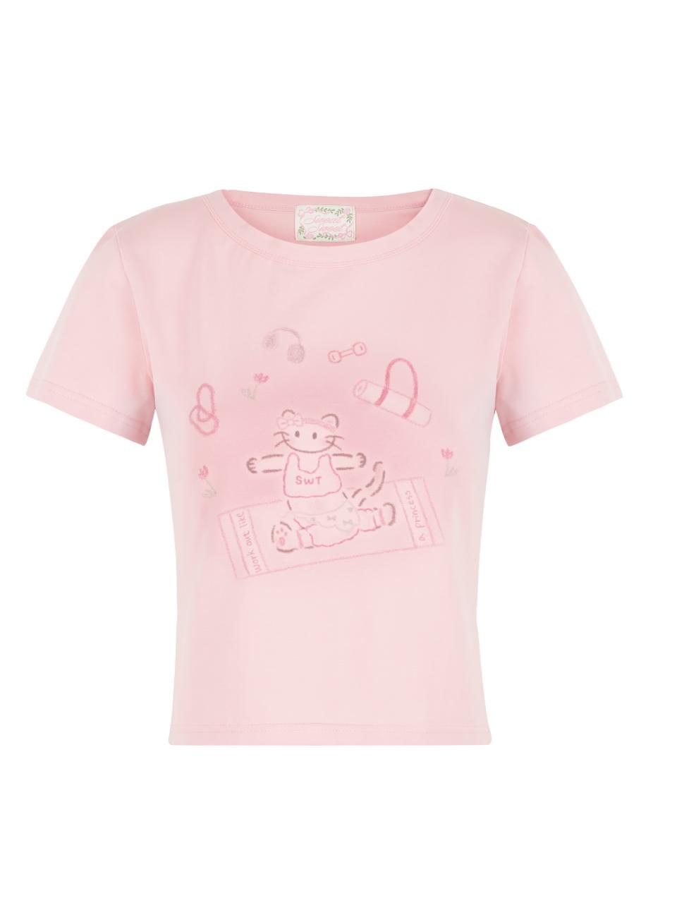 Sweat Sweet Meow Pilates Club T-Shirts - Pink