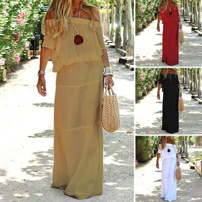 Rochie Casual Decolteu Bardot Mânecă Scurtă Talie Elastică Rochie Damă Uni
