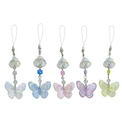 Colorful Butterfly Wind Chime Pendant Keychain Multifunctional Fashion Accessory Phone Charm Strap for Phone and Car