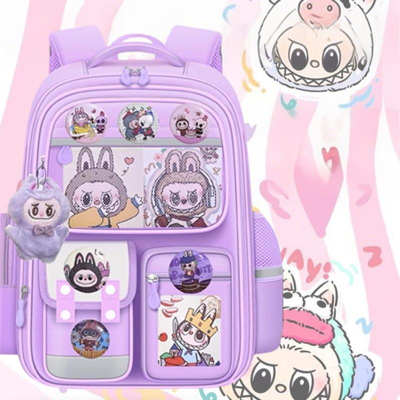 New Cartoon LABUBU Children's Schoolbags Children's Backpacks In Grades Two To Six Waterproof Lightweight and Large-capacity Backpacks with Pendent