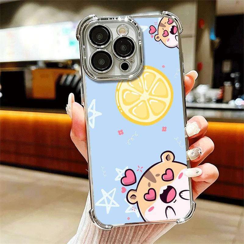 Cartoon Cute Hamster Plating Phone Case For Iphone 16 17 Pro Max Air 16E 14 15 Plus 12 13 Mini Anti-Fall Airabag Cover