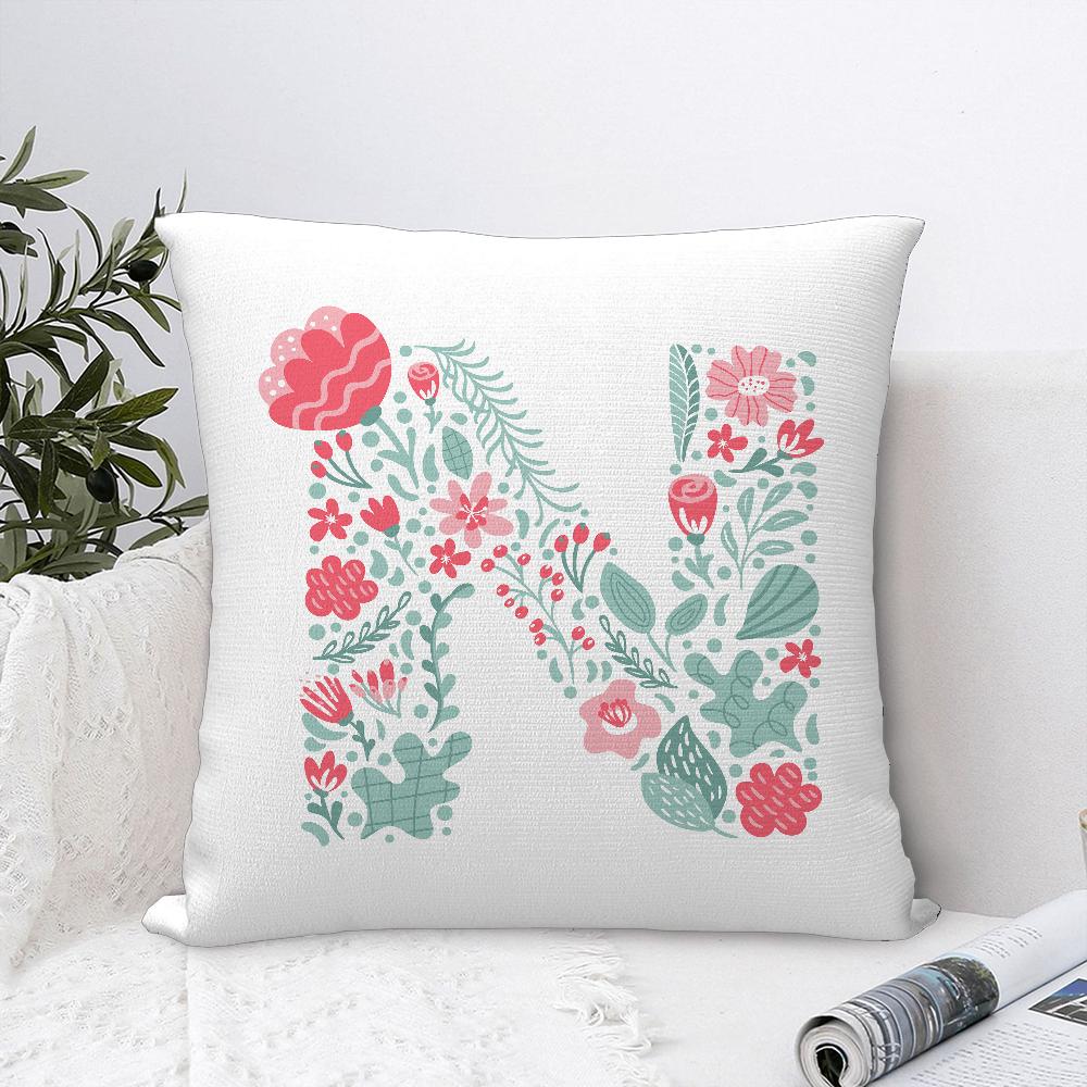 Cute Floral Letter Pillow Case Sofa Decorative Home Double-sided Printing Short Plush Cushion Cover Throw Pillow Cover Gifts