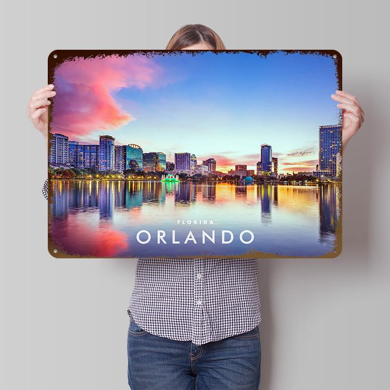 Orlando Florida Metal Poster Customized Wall Art Retro Vintage Tinplate Signs for Home Decorations Living Room Decoration Gaming