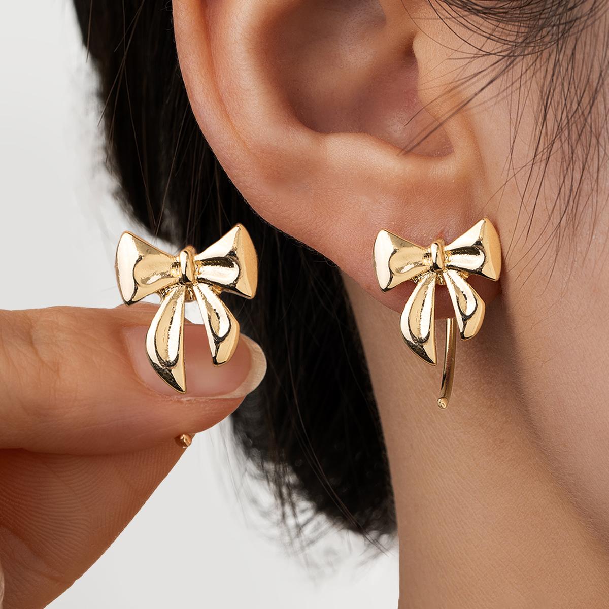 1 pair of elegant and fashionable alloy bow ear hooks, simple and versatile women s earrings
