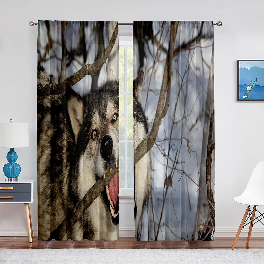 Pack of Wolves In Winter Forest Fantasy Tulle Curtains for Living Room Bedroom Chiffon Sheer Voile Kitchen Window Curtain Drapes
