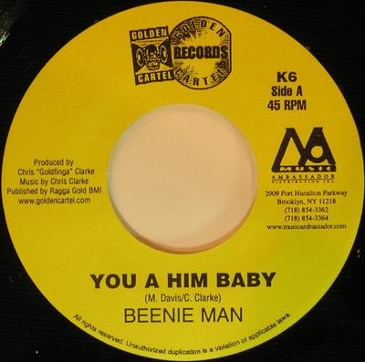 Disco de 7 pulgadas BEENIE MAN / NICKY B - You A Him Baby / Party With You K6 Golden Cartel R 2004 Jamaica Reggae, Ska & Dub Usado