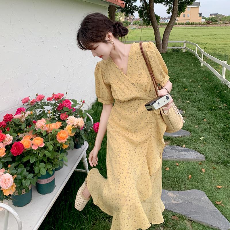 French Floral One-Piece Mid-Length Irregular Dress - Summer 2024 Collection for Women