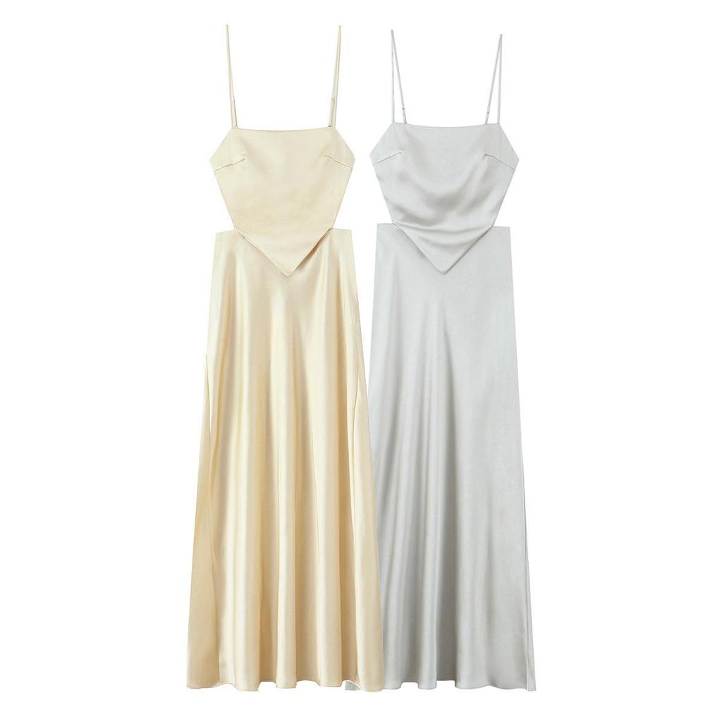2025 Spring European & American Style Women's Silk Satin Scarf Dress
