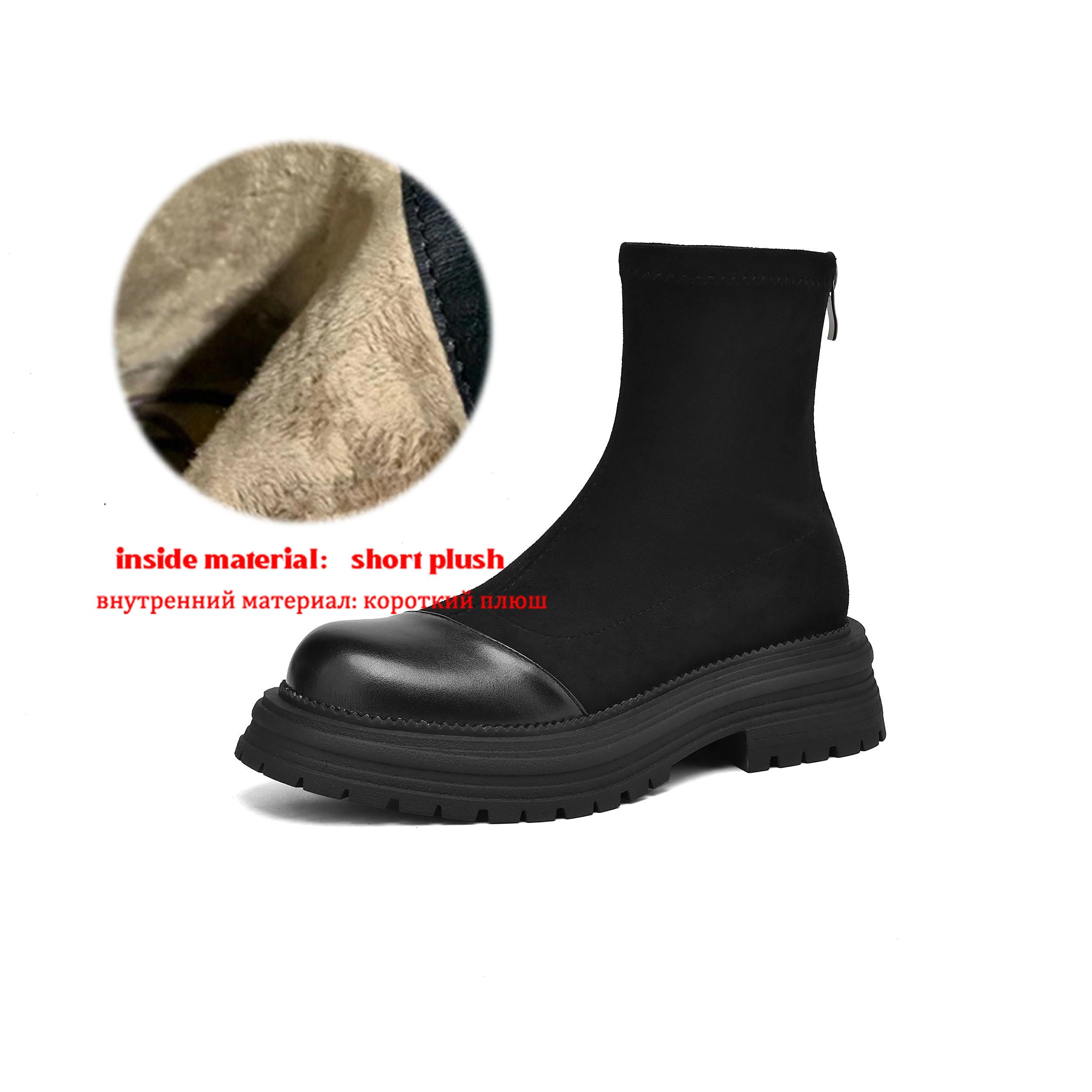 

Krazing Pot Microfiber Flock Autumn Winter Shoes Thick Med Heels Size 43 Modern Boots Stretch Ankle Boots 43