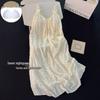 2026 Women's Summer Nightgown: Built-in Bra, Cloud Cotton, Butterfly Flower, Spaghetti Strap, Sexy Home Wear Set