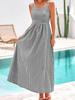 European & American Style Square Neck Plaid Shirred Dress - Fashionable Strappy Casual Women's Dress