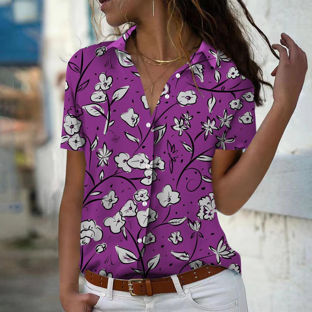 women's short sleeve shirt Summer Vintage Floral Print Tops blouses Ladies Shirts