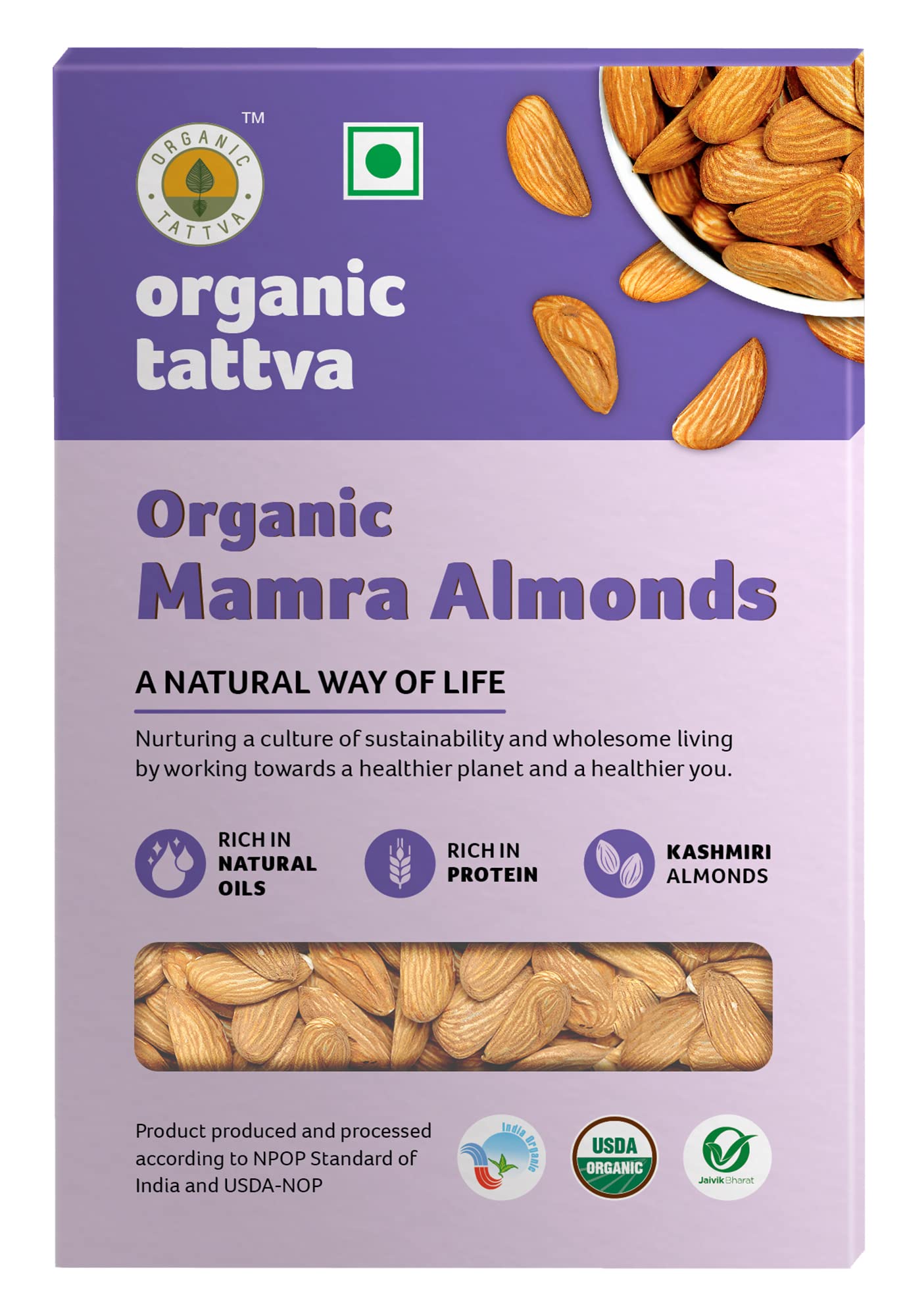 

ORGANIC TATTVA - Kashmiri Whole Mamra Almonds/Badams (250G, Pack Of 1) - Fresh,Nutritious,Delicious,Crunchy - Certified Organic,Non-Gmo,No
