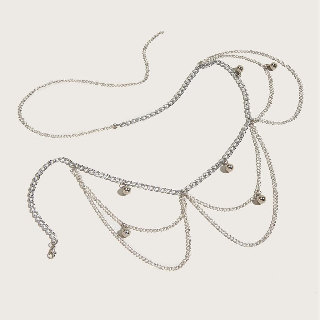 Simple ball pendant waist chain women's versatile multi-layer wavy fringed body chain