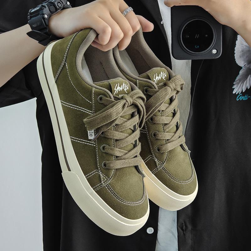 Men's Shoes Spring New Trend Low-top Velvet Canvas Shoes Men's Versatile Hong Kong Style Flat Bottom German Training Board Shoes Men