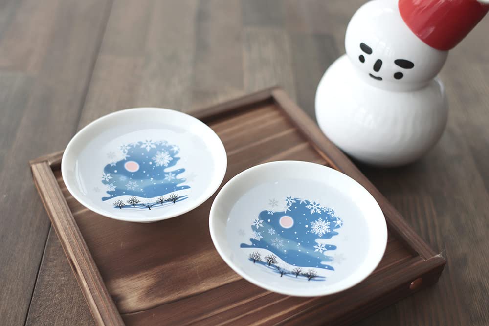 [Temperature As Design] Marumo Takagi Ceramics - Cooling Snow Crystal White Flat Sake Cups (Pair Set) - The Design Changes with Temperature. Comes In