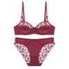 Conjunto de Lingerie Sexy de Verão para Mulheres Bordado de Renda com Flores Francês 1/2 Bojo Fino Push Up Confortável Respirável Roupa Íntima