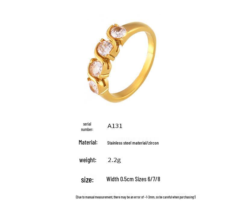 European Niche Zirconia Ring with 18K Gold Plating, Cold Palace Style Stainless Steel Jewelry for Women
