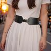 Adjustable Waist Cincher Belt Elastic Support Stretch Belt For Daily Wear Fitness Gym Classical Black PU Leather