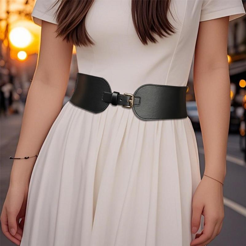 Adjustable Waist Cincher Belt Elastic Support Stretch Belt For Daily Wear Fitness Gym Classical Black PU Leather
