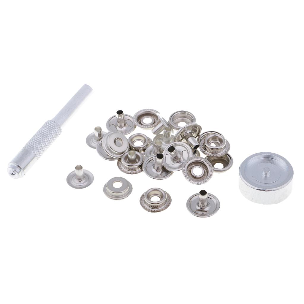 6Pcs Metal Snap Buttons Sewing Fasteners 15mm with Punch Die Tool