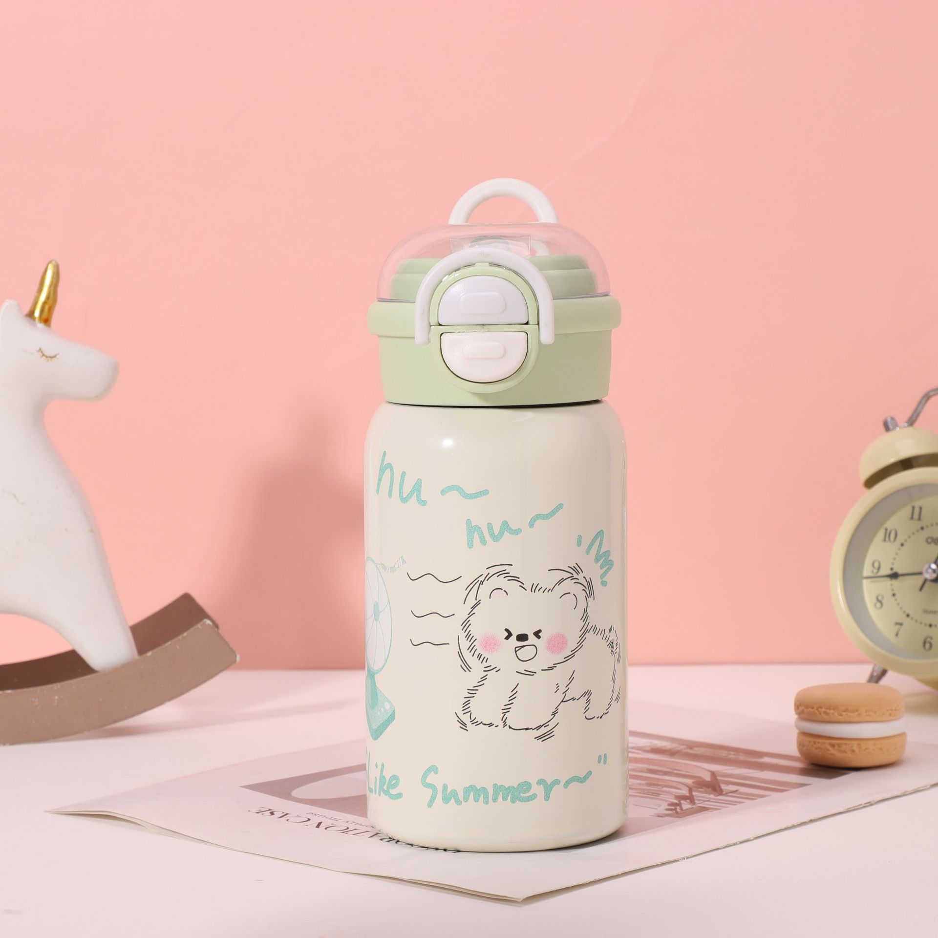 

Cartoon Thermos Cup Cute Cartoon Double Drinking Cup Student 316 Stainless Steel Straw Cup Random Cup 480 светло-зеленый