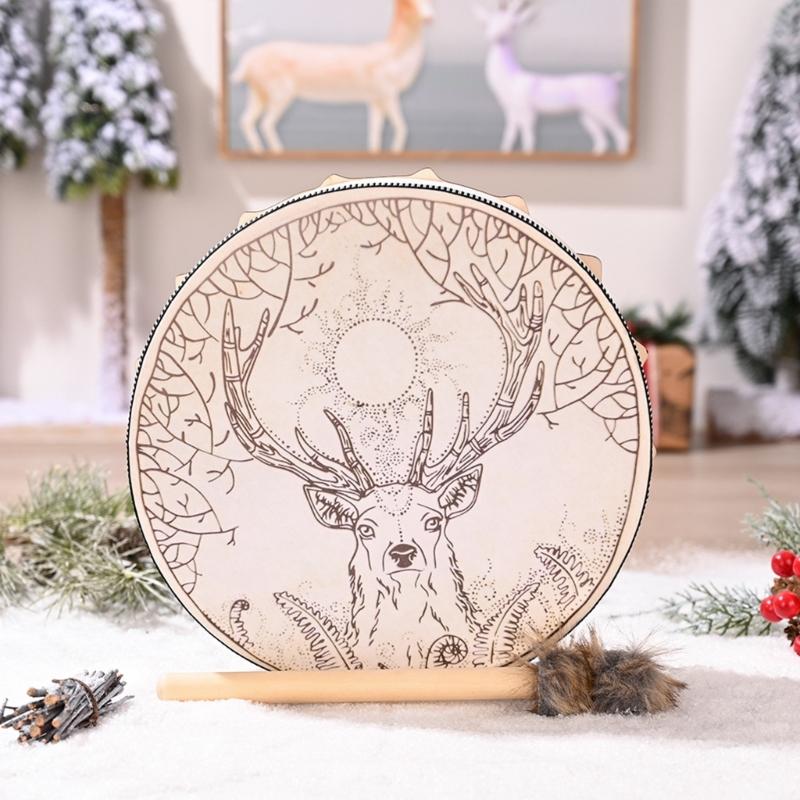 Unique Pattern Shaman Drum With Drumstick Siberian Drum Sound Healing Tool Home Ornament for Spiritual Music Meditation