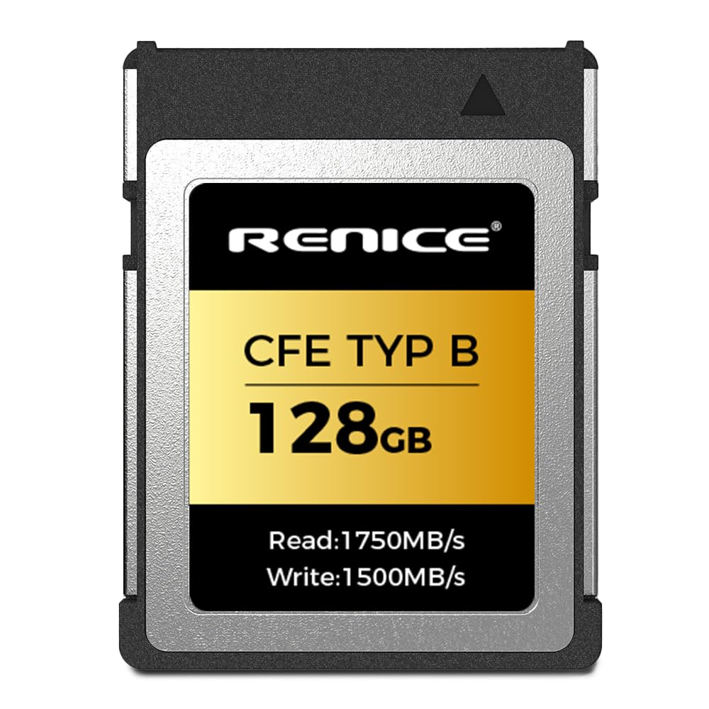 

RENICE CFexpress Type B 128GB pSLC Memory Up to Read Up to Write PCIe NVMe Power Recording for S1R Card, 1750MB/s Speed, 1500MB/s Speed, Gen3.0x2, золотий