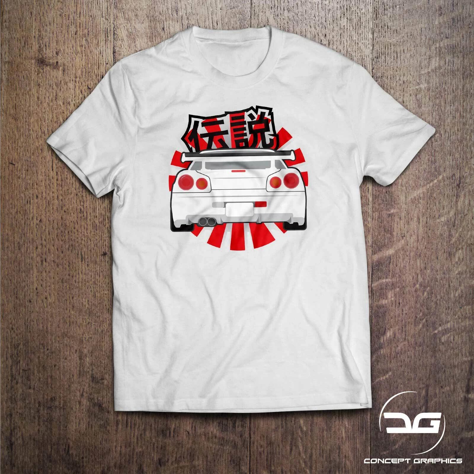 Kanji Legends Skyline GTR R34 JDM Japanese Rising Sun Drift Car Mens T-Shirt S