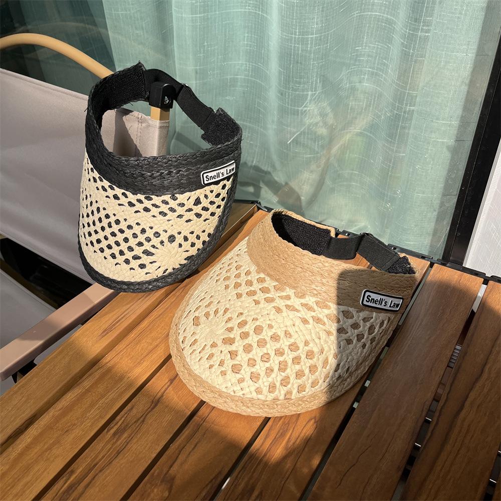 

Casual versatile straw woven empty top hat children spring and summer travel sunshade sunscreen hat topless straw hat tide Adult (55-60cm) чорний