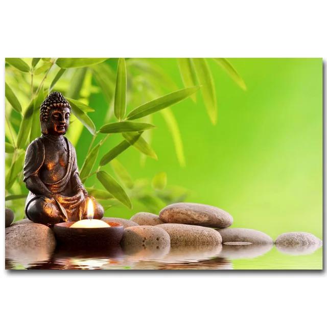 ZEN Poster Stone Bamboo Water Drops Green Leaf Still Life Meditation Wall Art Picture Canvas HD Print Buddha Home Decor Painting
